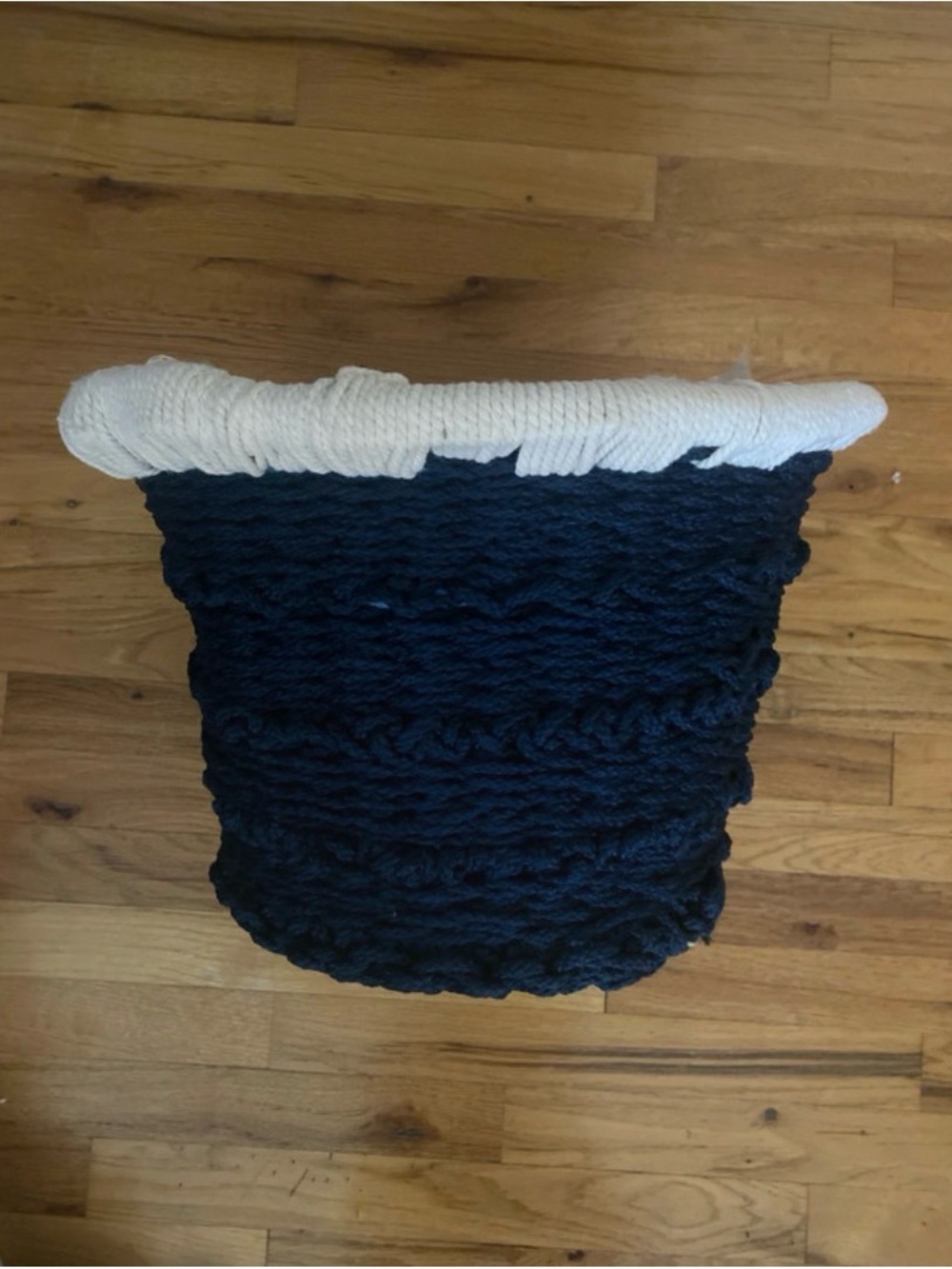 Navy and Cream Knit Storage Basket - Decorative Rope Bin